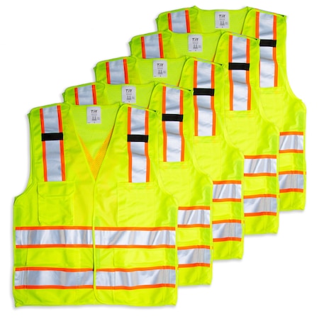 Tr Industrial Class 2 High Visibility 5-Point Breakaway Safety Vest, XXXL, 5-pk TR5PBA-XXXL-5PK